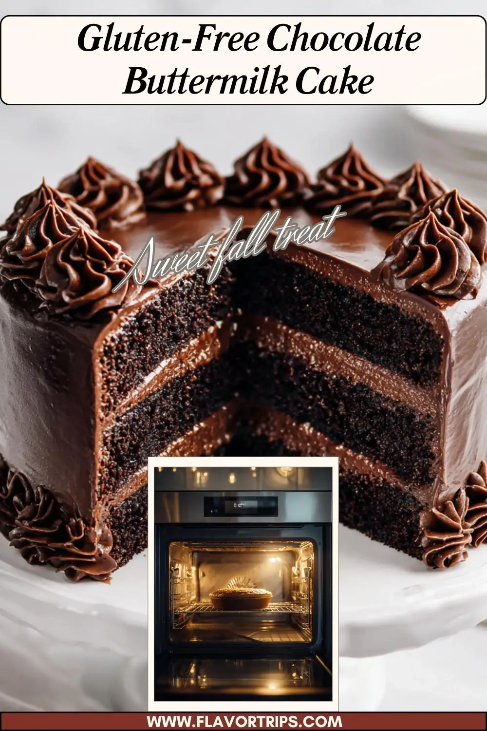 Overhead View of Gluten-Free Chocolate Buttermilk Cake on White Marble