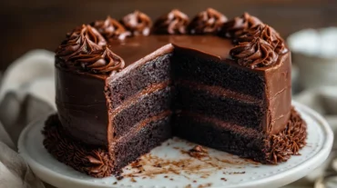 Gluten-Free Triple Layer Chocolate Buttermilk Cake with Slice Removed