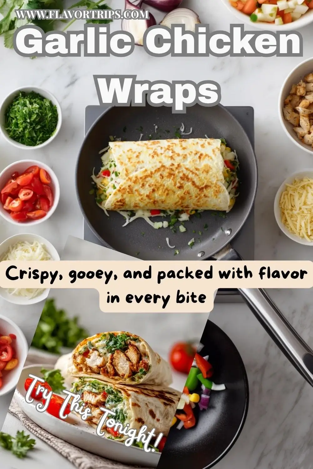 Skillet-Cooked Cheesy Garlic Chicken Wrap Filling with Fresh Veggies