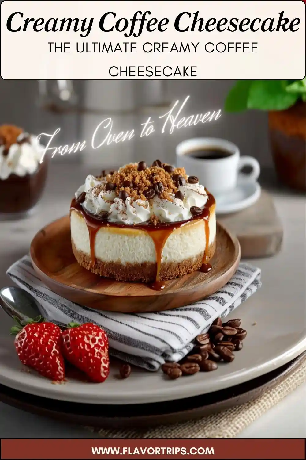 Creamy Coffee Cheesecake Slice on White Plate