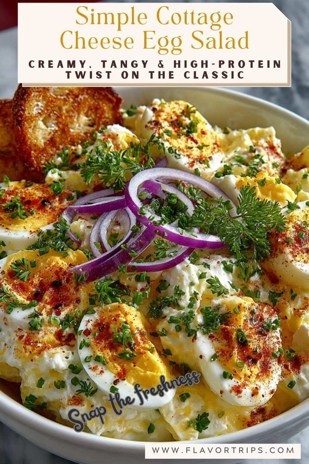 Creamy Cottage Cheese Egg Salad in White Ceramic Bowl
