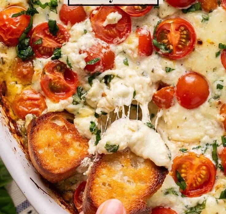 Delicious Caprese Dip featuring fresh tomatoes, basil, and mozzarella