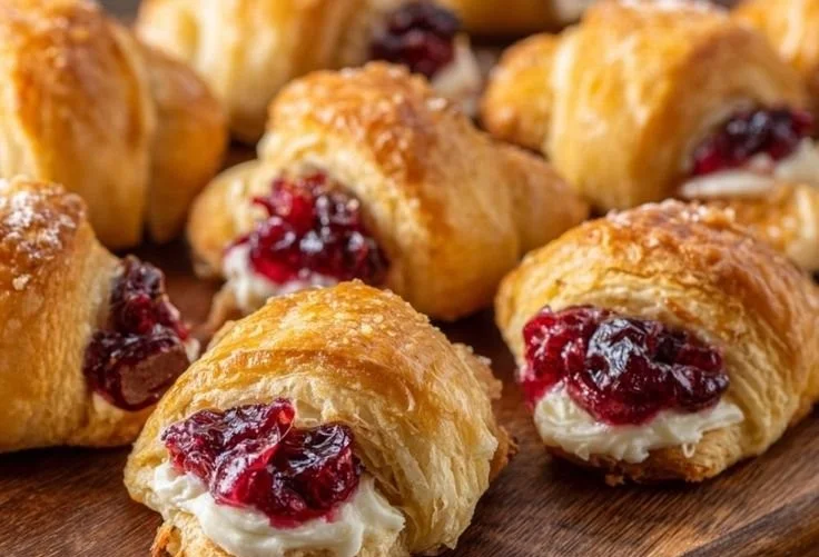 Cranberry cream cheese crescent bites arranged on a festive serving platter