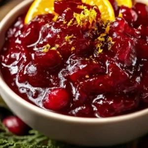 cranberry sauce topped with orange slices and zest in white bowl