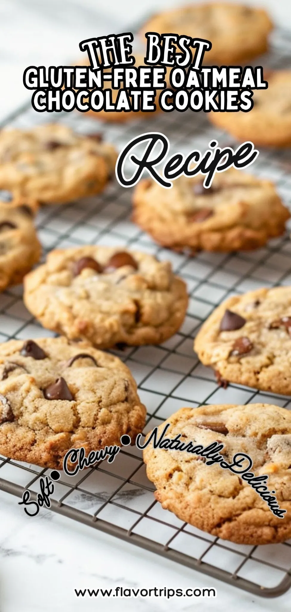 gluten-free oatmeal cookies recipe on cooling rack with chocolate chips
