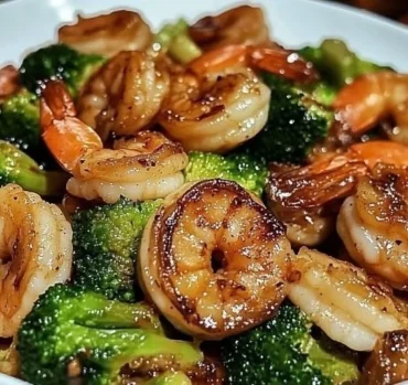 Plate of high-protein honey garlic shrimp with vegetables