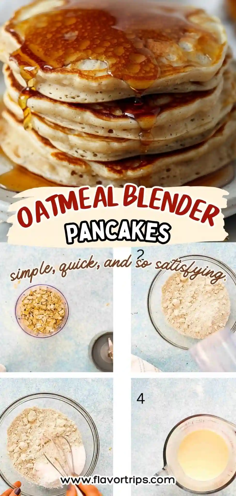 pancake all’avena con sciroppo d’acero e passaggi in ciotola per la preparazione con frullatore