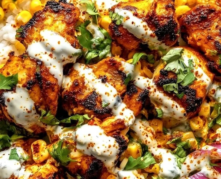 Delicious street corn chicken bowl with vibrant ingredients