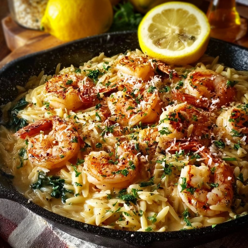 Creamy Lemon Garlic Shrimp Orzo