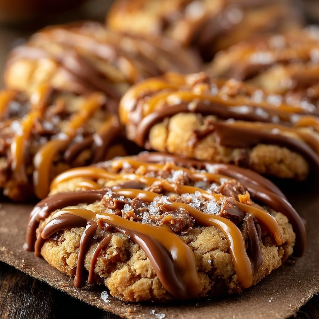 Decadent Chewy Twix-Style Cookies with Crunchy Caramel and Milk Chocolate Drizzle