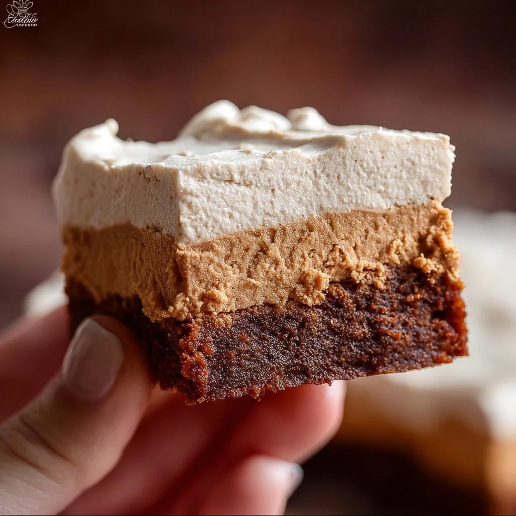 Decadent brownies with silky frosting served on a plate