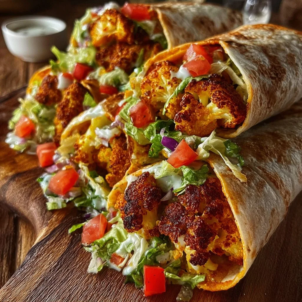 Buffalo Cauliflower Wrap Delight with fresh ingredients and spices
