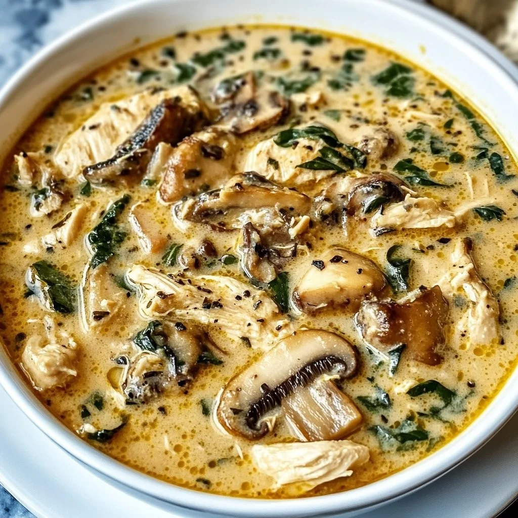 Cozy Rotisserie Chicken Mushroom Soup in a bowl