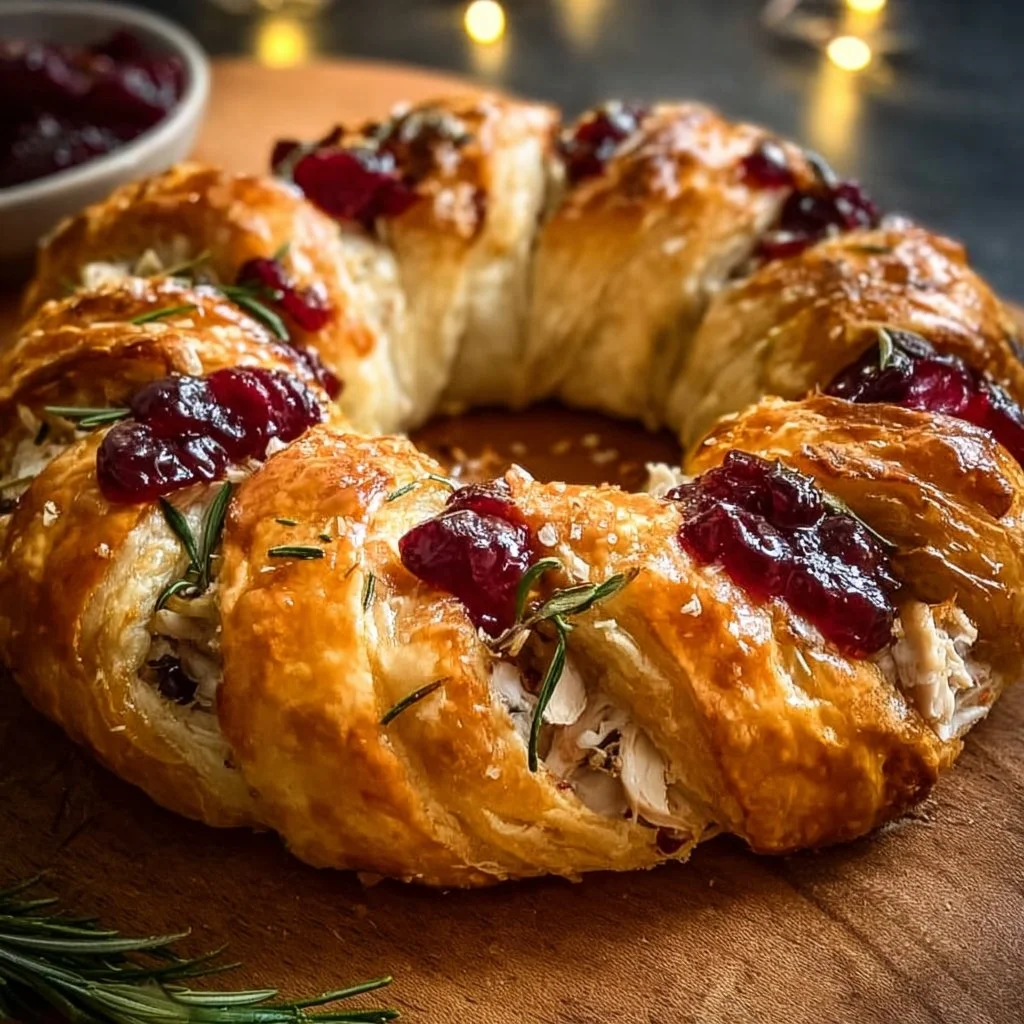 Crescent Roll Ring served on a plate with toppings