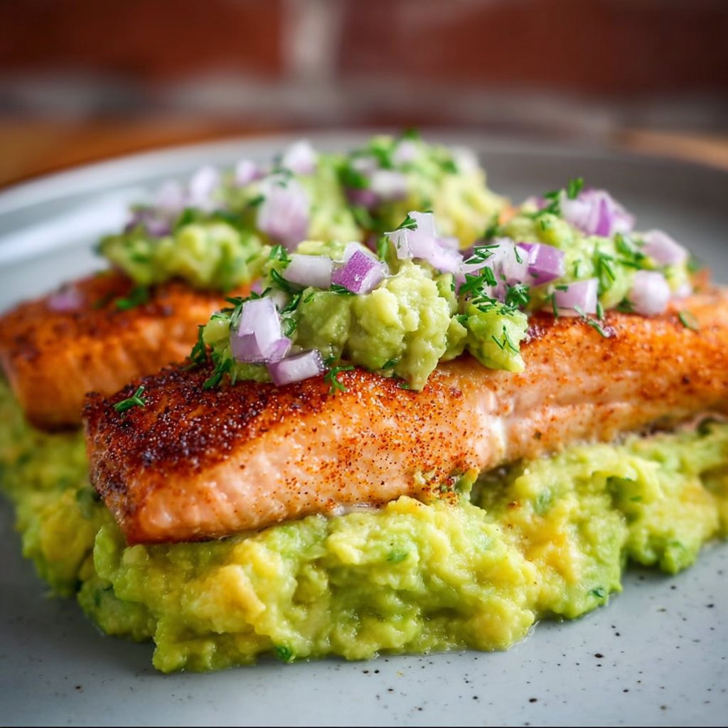 The BEST Baked Salmon with Avocado Mash