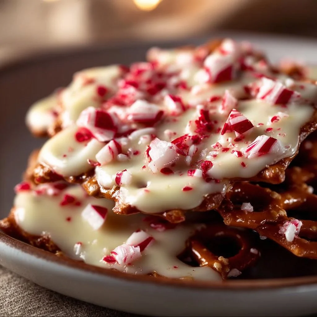 White chocolate peppermint pretzel crisps topped with festive sprinkles