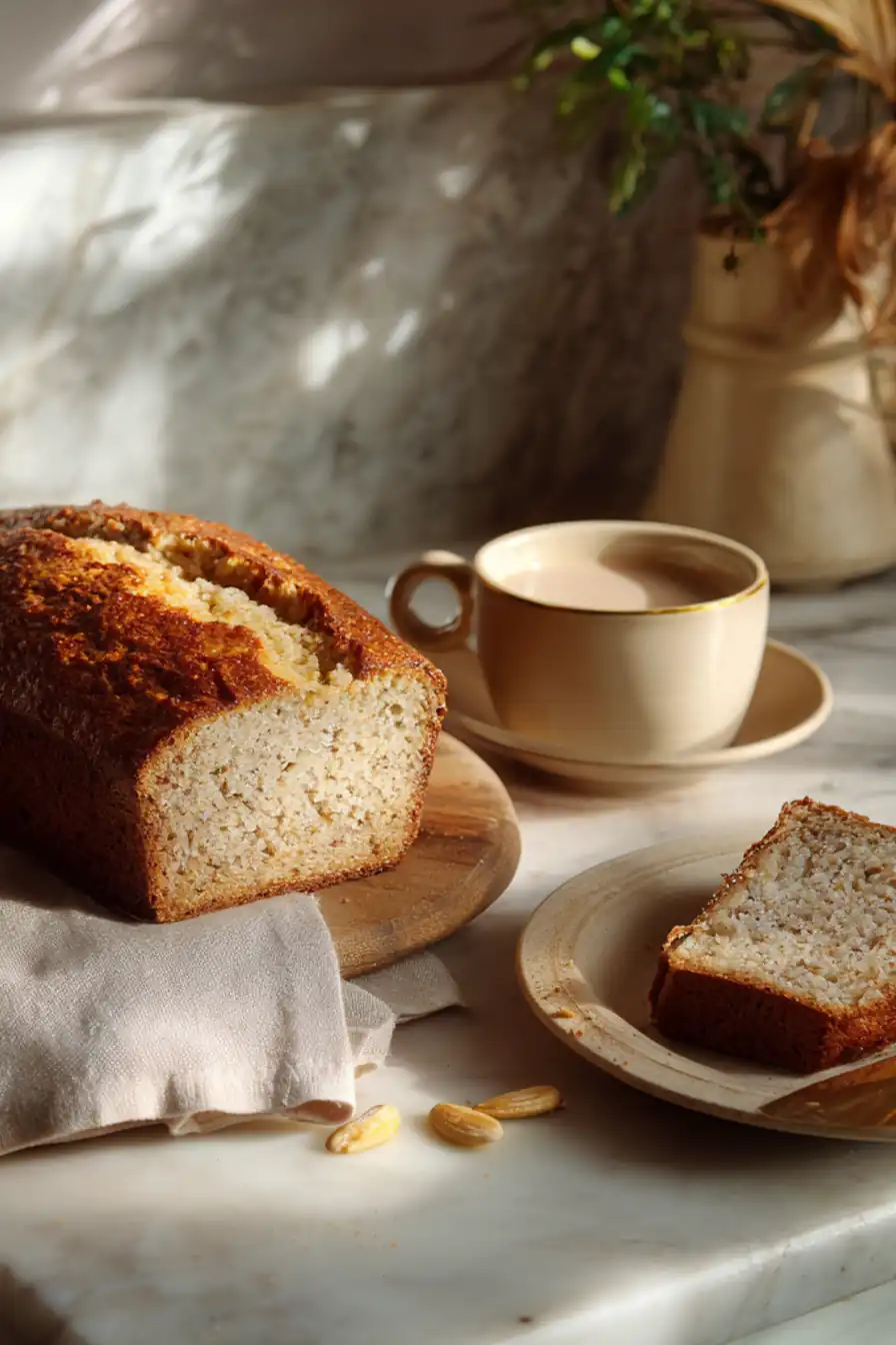 Gluten-free banana bread and tea for gluten-free baking recipes in a sunny kitchen setting