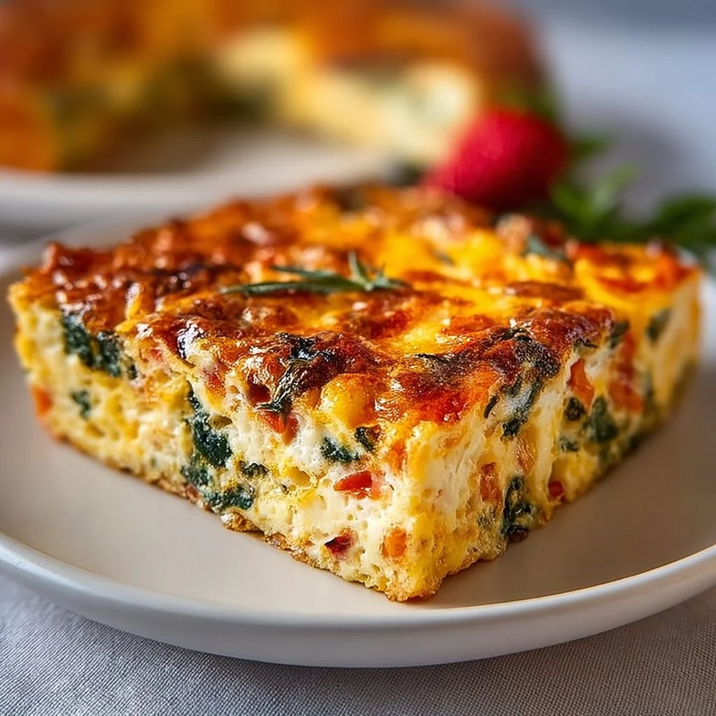 Healthy cottage cheese breakfast casserole ready to serve