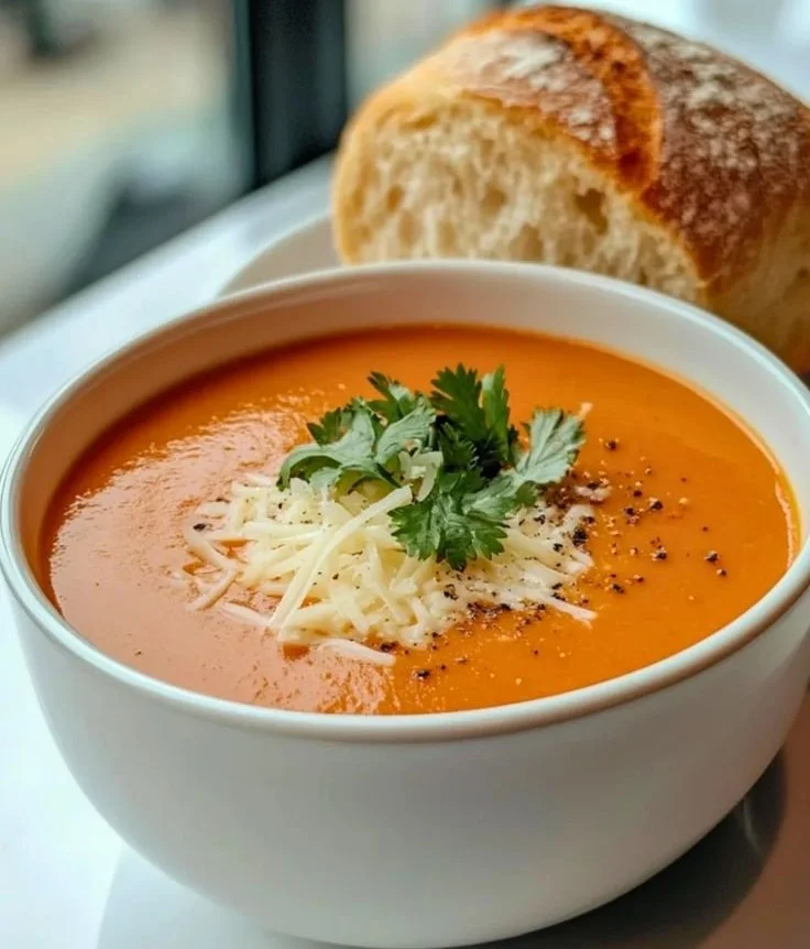 Bowl of homemade soup with fresh vegetables and herbs