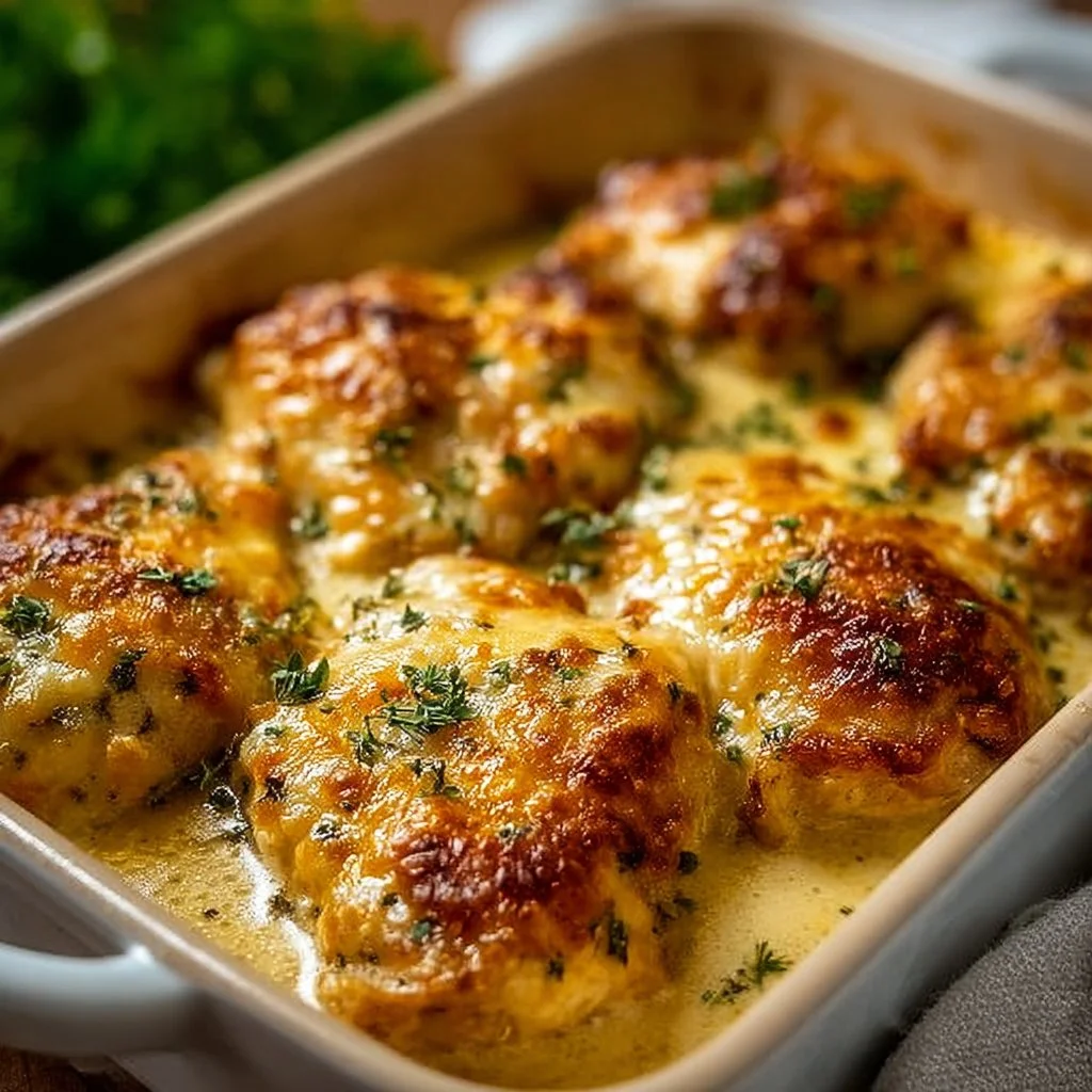 Keto Garlic Parmesan Chicken served with herbs and parmesan cheese