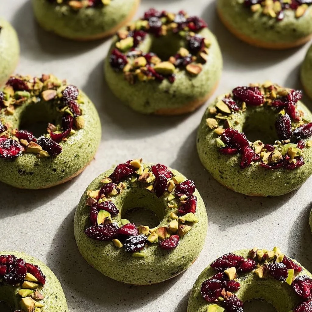 Pistachio Cranberry Wreath Cookies decorated for the holidays