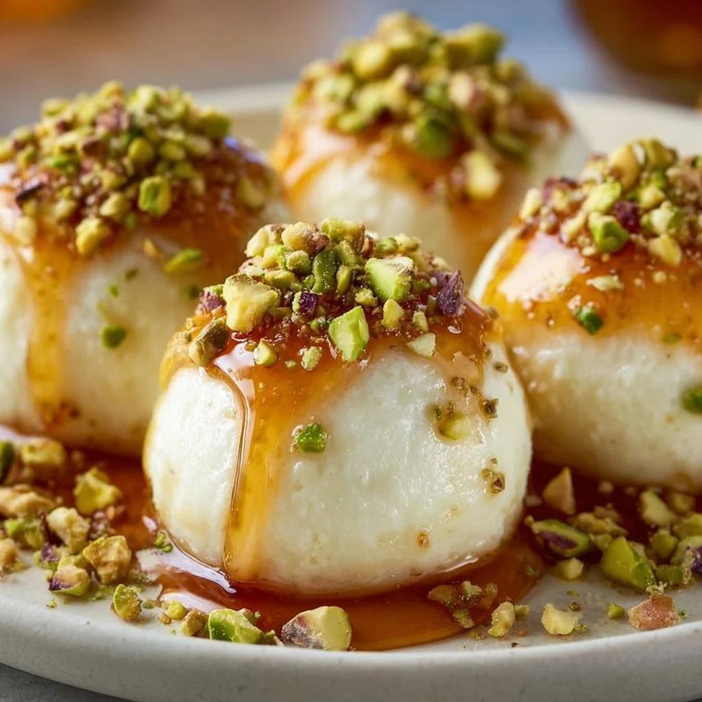 Delicious Ricotta Pistachio Honey Bites served on a plate