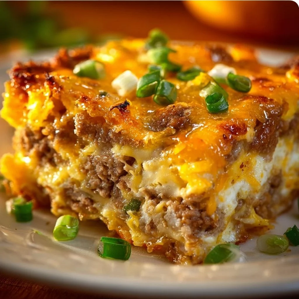 Delicious overnight breakfast casserole baked and ready to serve