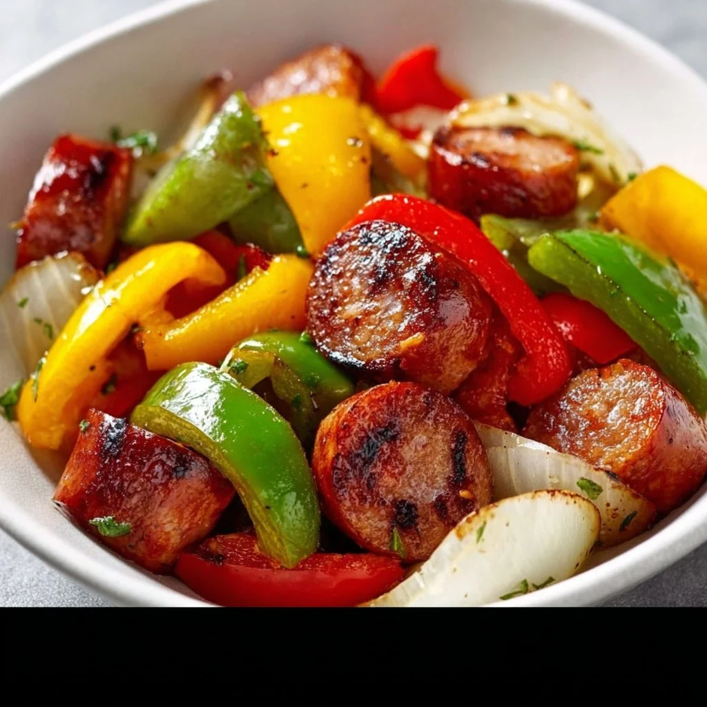 This air fryer sausage and peppers recipe is the ideal quick weeknight dinner!