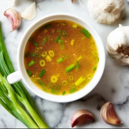 Bowl of 10 Minute Immune Boosting Broth with fresh ingredients