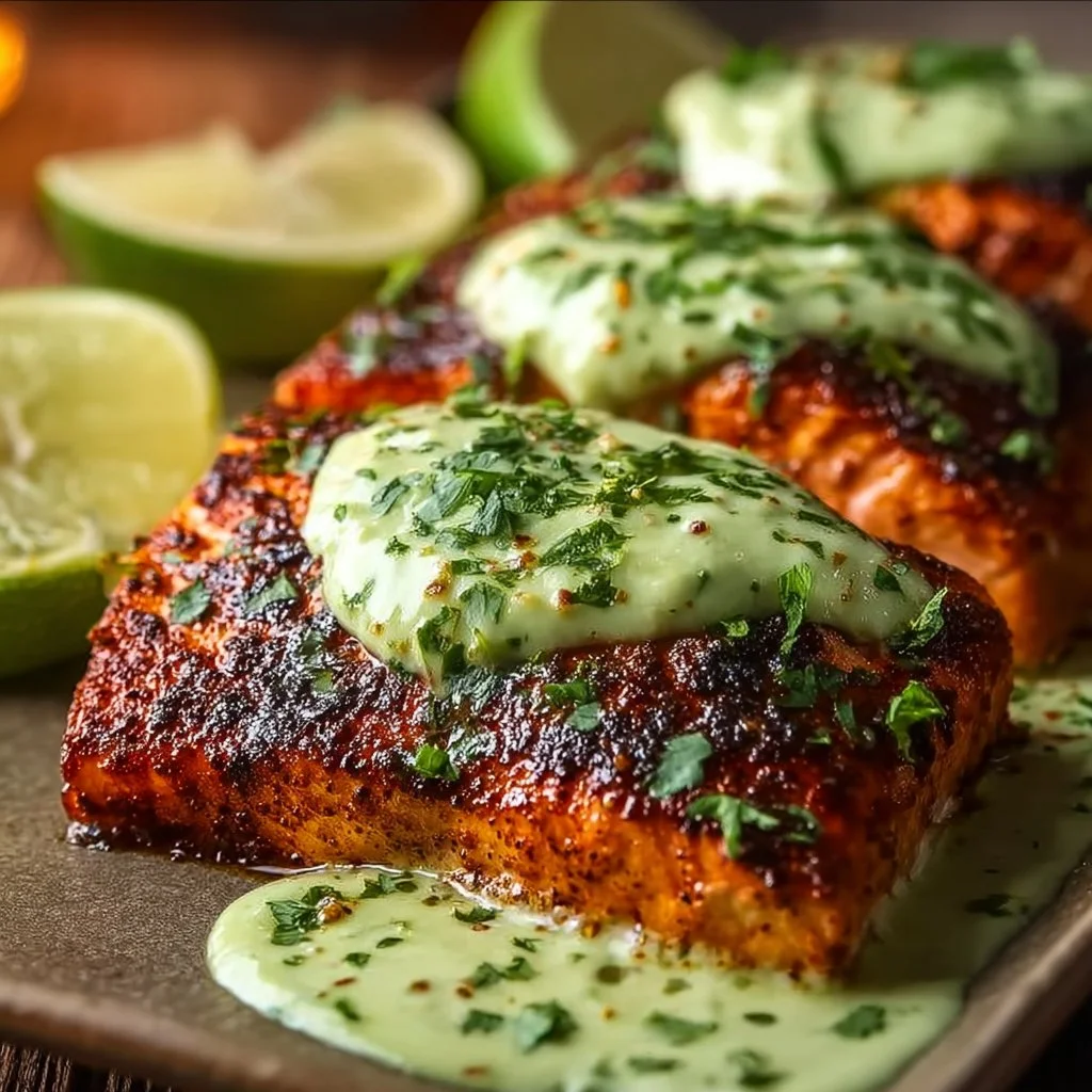 Baked Cajun Salmon with Avocado Lime Sauce