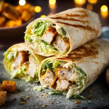Chicken Caesar Wrap with grilled chicken, lettuce, and Caesar dressing in a tortilla
