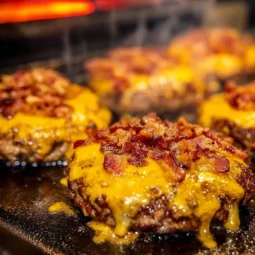 A juicy crack burger served with fresh toppings and a side of fries.