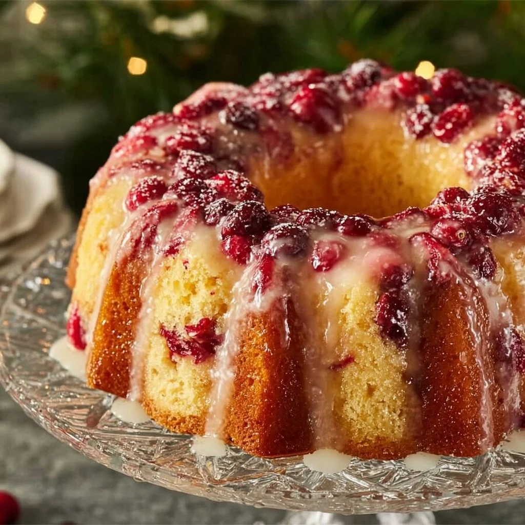 Cranberry Orange Bundt Cake with vibrant cranberries and orange zest