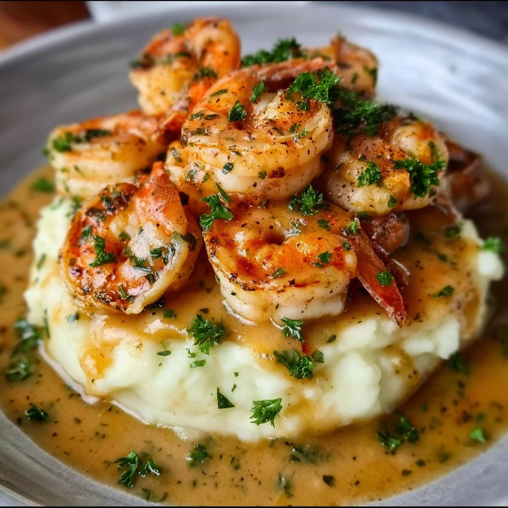 Creamy Garlic Shrimp Over Mashed Potatoes