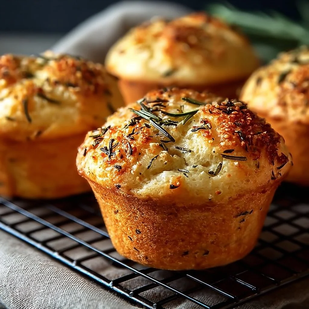 Delicious garlic rosemary focaccia muffins fresh out of the oven