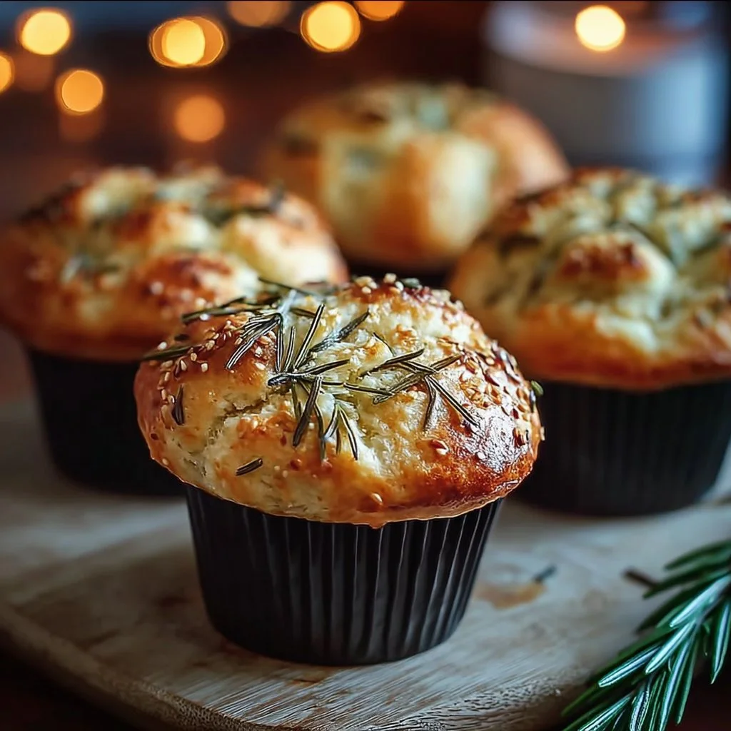 Easy Garlic Rosemary Focaccia Muffins