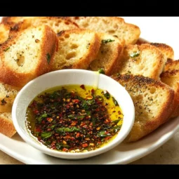 Bottle of flavorful herb-infused oil showcasing aromatic herbs