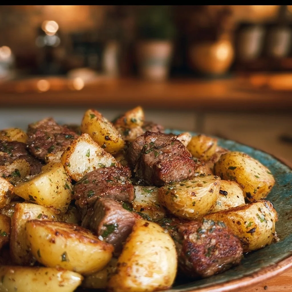 Garlic Butter Steak Bites and Potatoes