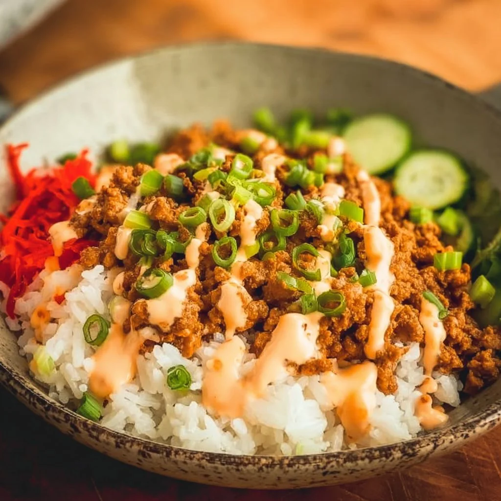 Ground Turkey Rice Bowls with Bang Bang Sauce