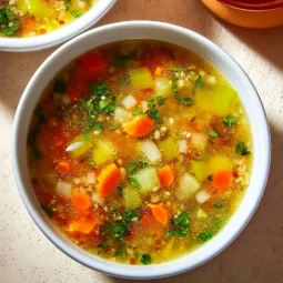 Healing garlic soup in a bowl, perfect for colds and boosting immunity.