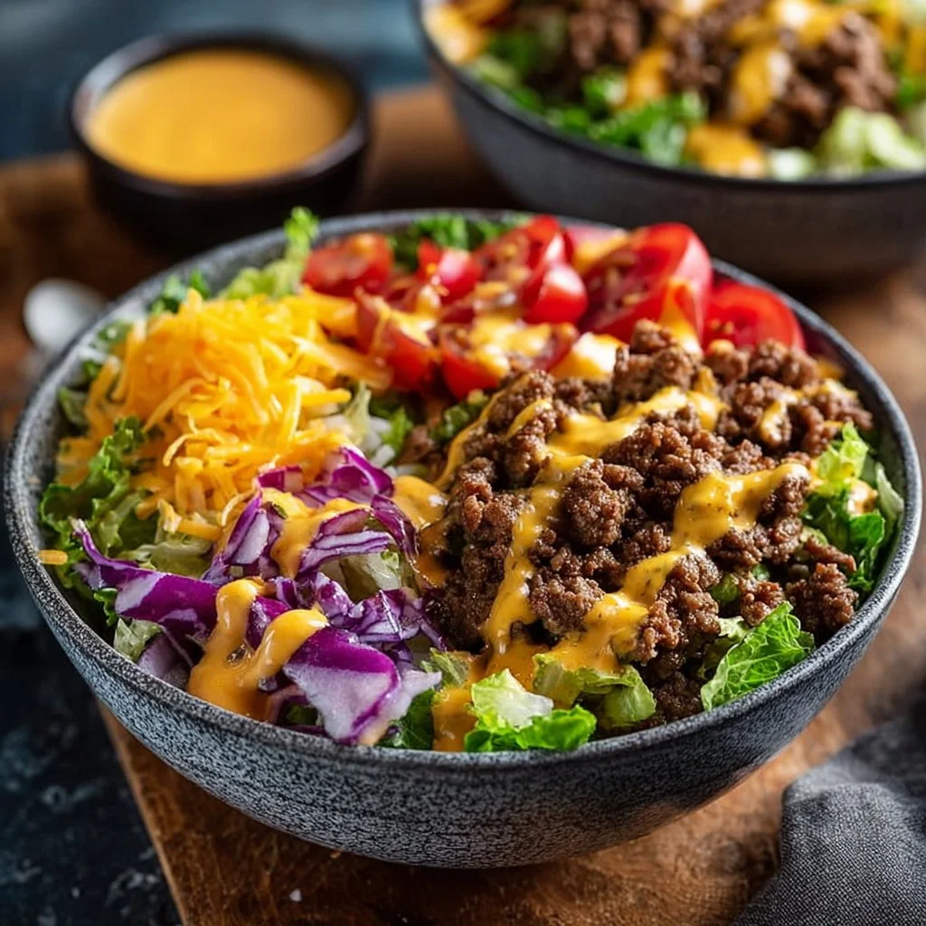 High-Protein Cheeseburger Bowls Recipe – Low-Carb Meal Prep with Ground Beef & Burger Sauce