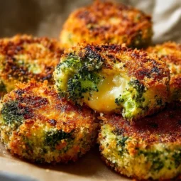 Crispy low-carb broccoli cheese rounds served on a plate