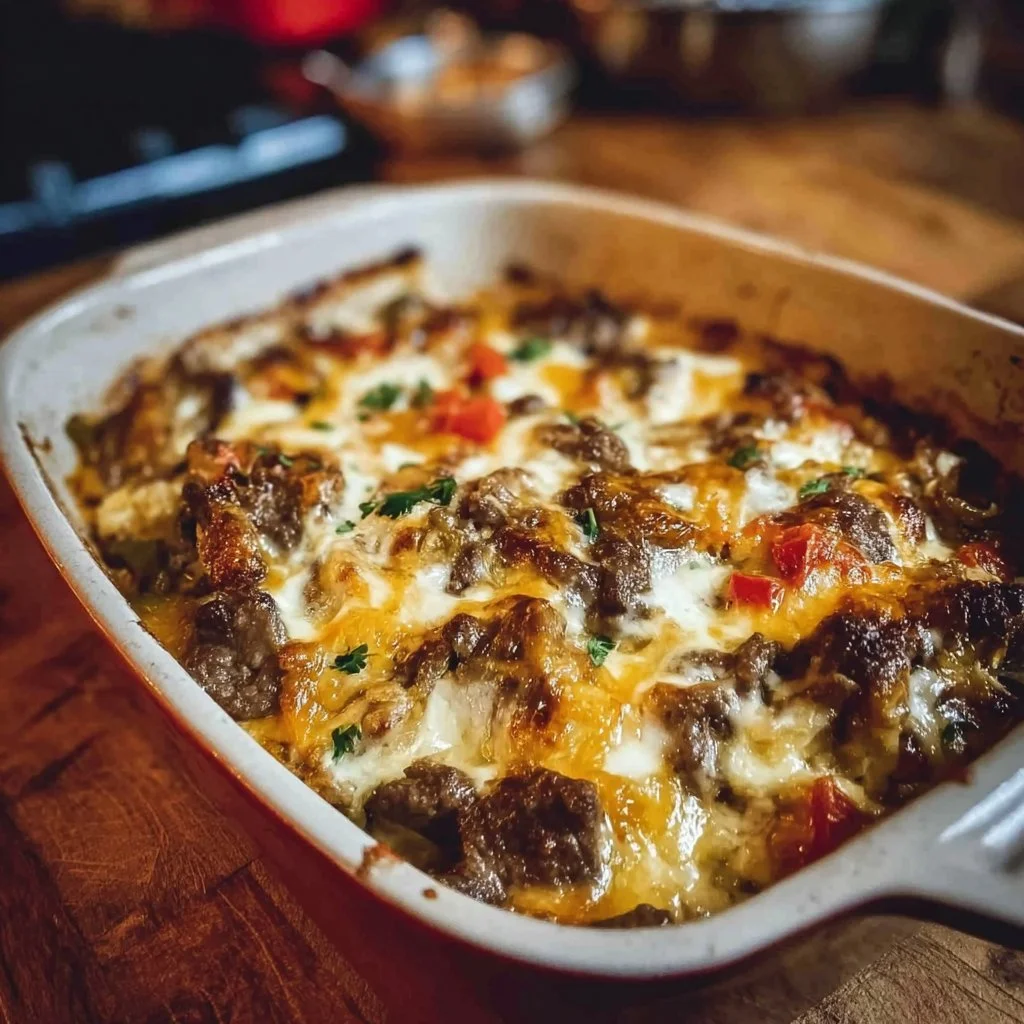Low Carb Philly Cheesesteak Casserole