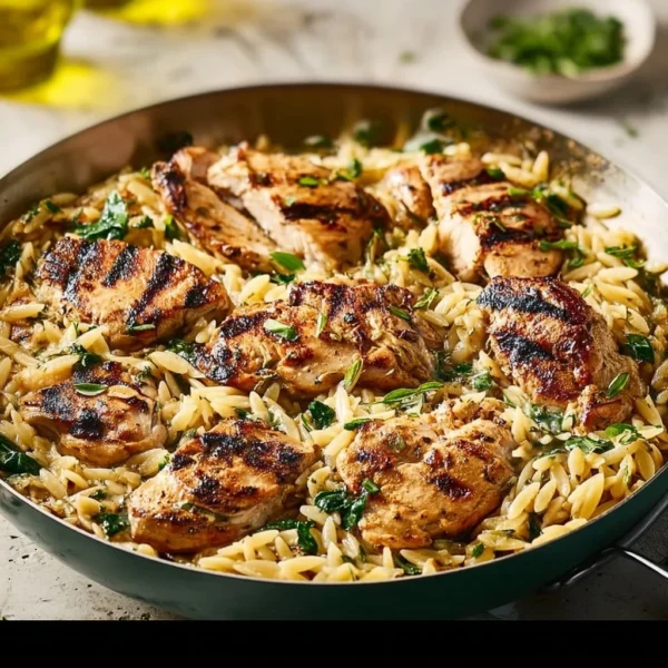 Mediterranean Chicken Orzo 2 Mediterranean Chicken Orzo with fresh vegetables and herbs