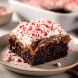 Delicious Peppermint Poke Cake with creamy layers and minty flavor