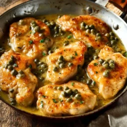 Delicious Lemon Chicken Piccata served with fresh herbs and lemon slices