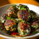 Delicious spinach garlic meatballs served on a plate