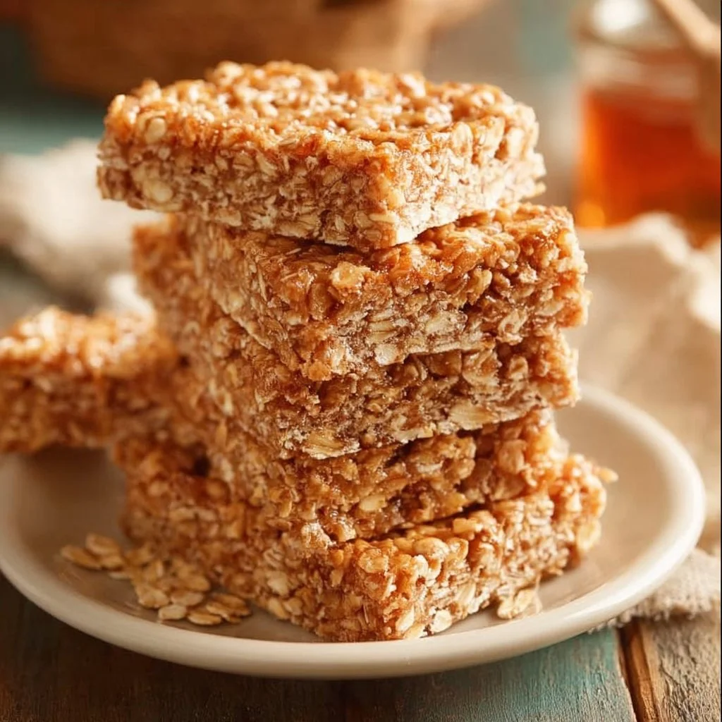 Delicious Honey Oatmeal Squares baked with local honey for a chewy treat