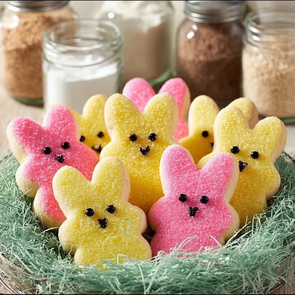 Adorable Peeps Bunny Sugar Cookies with Buttercream Frosting – The Ultimate Easter Treat 1 Peeps bunny sugar cookies decorated with colorful buttercream frosting for Easter