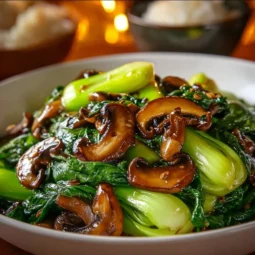 Bok Choy and Mushroom Stir Fry in a colorful dish